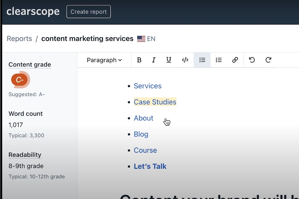 keyword research with clearscope