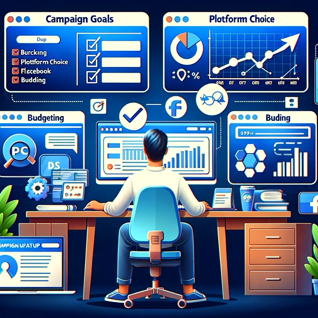 An image illustrating the concept of campaign optimization, featuring a dashboard with analytics graphs, A_B testing comparisons